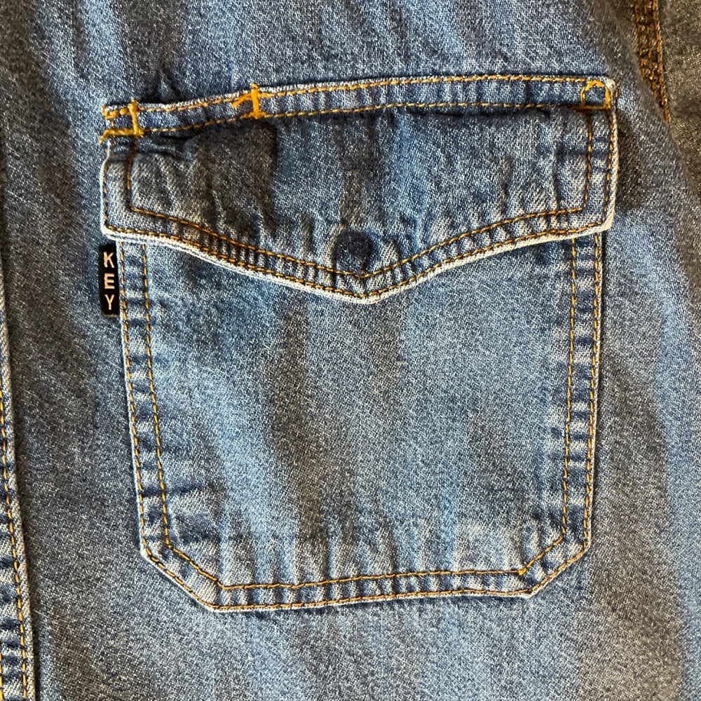 SALE‼️KEY MENS VINTAGE DENIM PEARL SNAP 100% COTTON WORKSHIRT SIZE LARGE/TALL - Picture 9 of 9